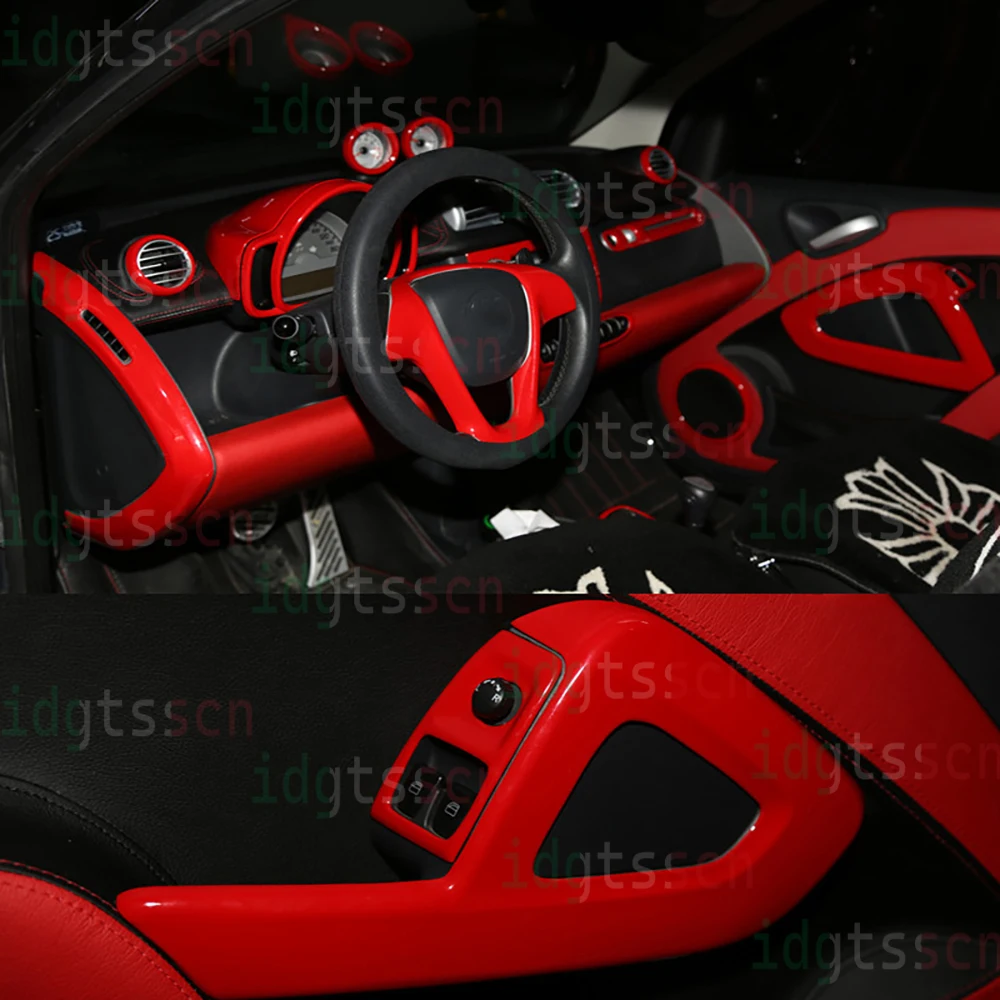 Full Set Interior Cover Sticekr Red Car Dashboard Outlet Sticker Cover Gear Shift For Mercedes-Benz Smart 451 Fortwo Accessories