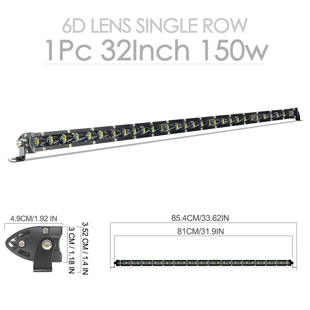 Car Led Light Car Spotlight 6D Lens Slim Small Single Row Long Strip Light Car Work Light Dome Light