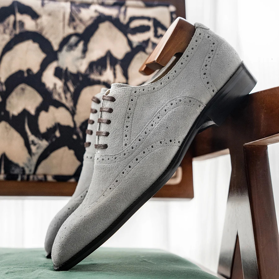 2025 Hanmce Mens Suede Oxford Wedding Party Shoes Brown Black Sliding Leather Casual Mens Handmade Shoes 241031