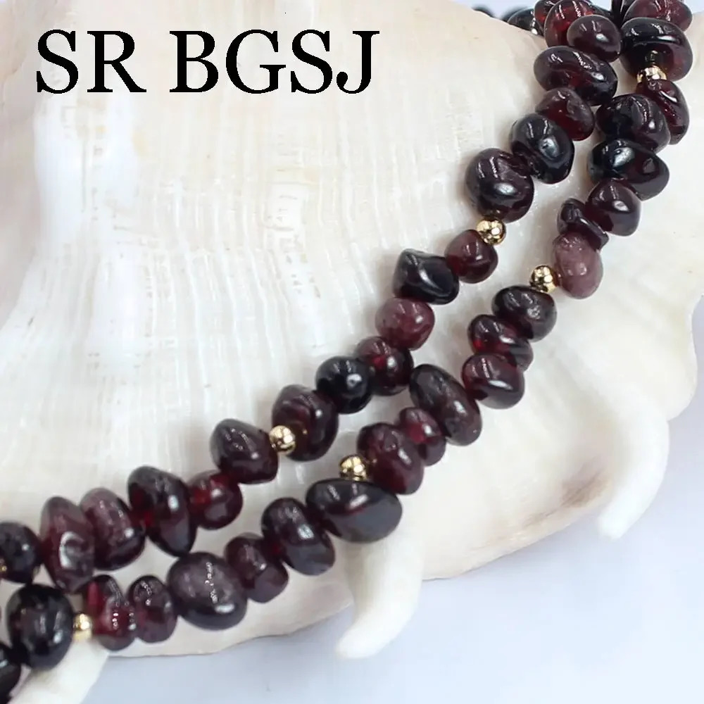 6-8mm Red Garnet Natural Gemstone Womens Necklace Bracelet Earring Jewelry Set 17.5 7-8 241031