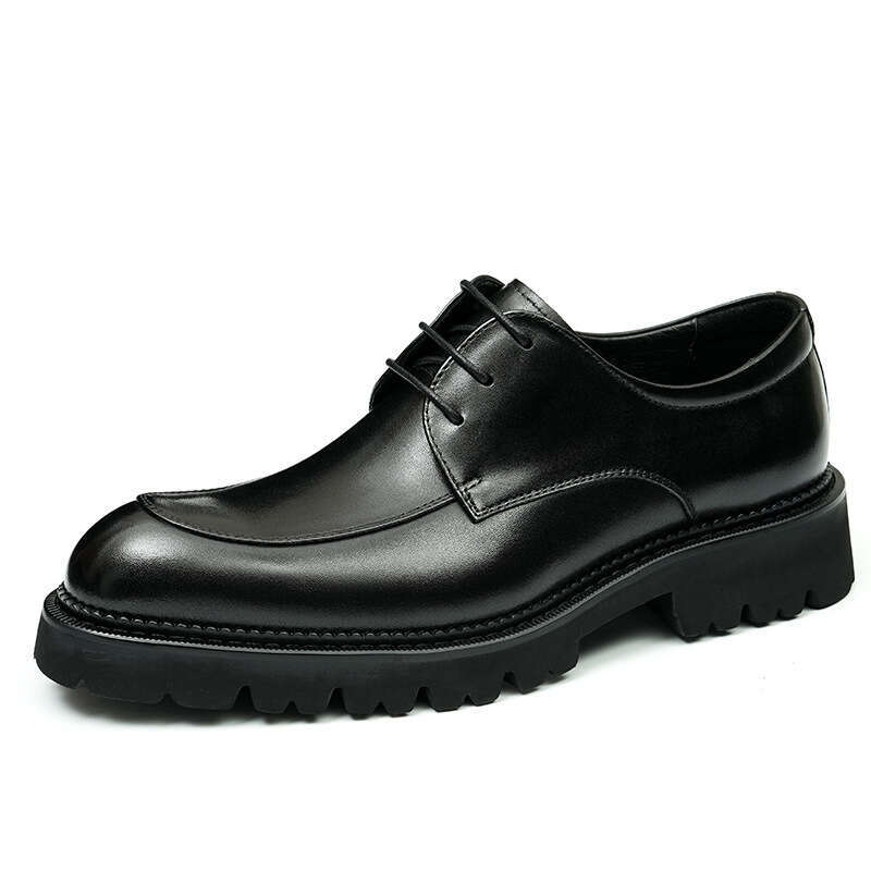 Business Casual For Men, Made Of Genuine Leather Cowhide, With Pointed Tips And A Thick British Sole Inside. Men's Shoes, Derby Shoes