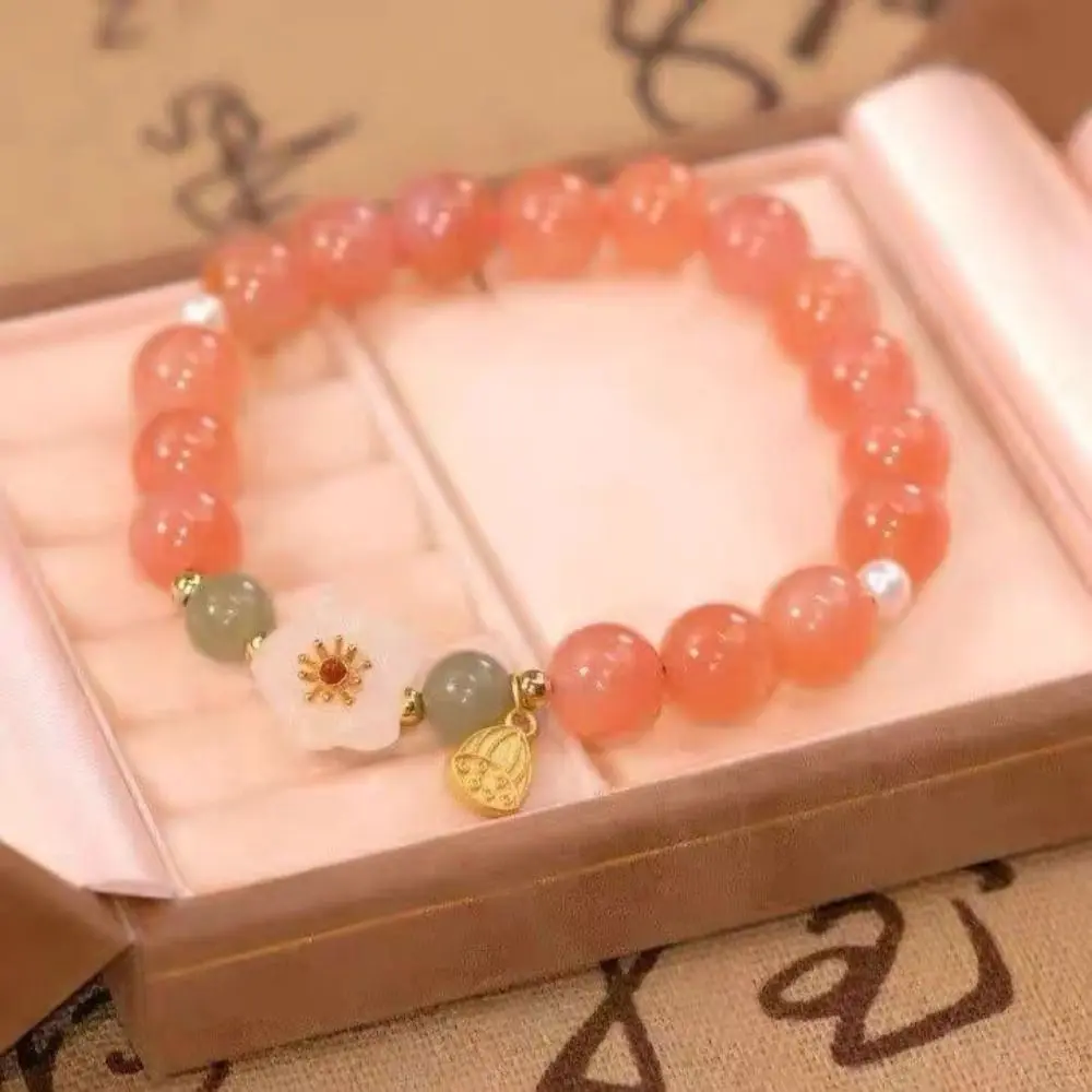 New Chinese Style Jade Bracelet Women's Ancient Style Flower Bead Bracelets Woven Hand Rope Girlfriends Jewelry
