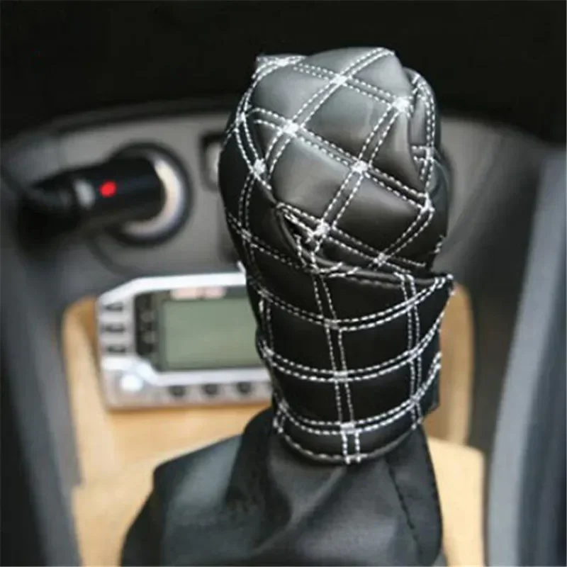 2 in 1 Set Faux Leather Gear Shift Knob Hand Brake Sleeve Car Interior Protect Cover Accessories New