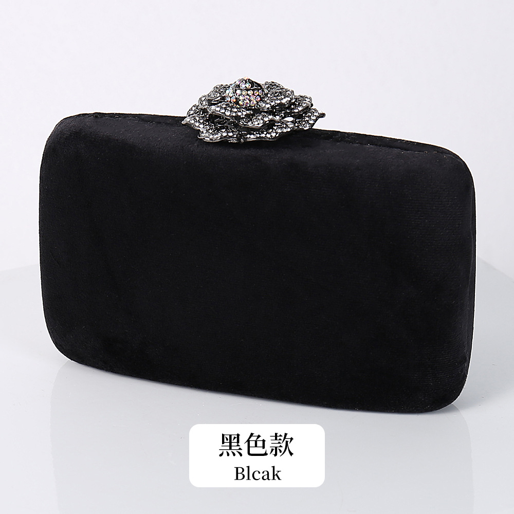 New Winter Velvet Clutch Bag Diamond Flower Lock Elegant Evening Bag Luxury Designer Purse Wedding Chain Clutch