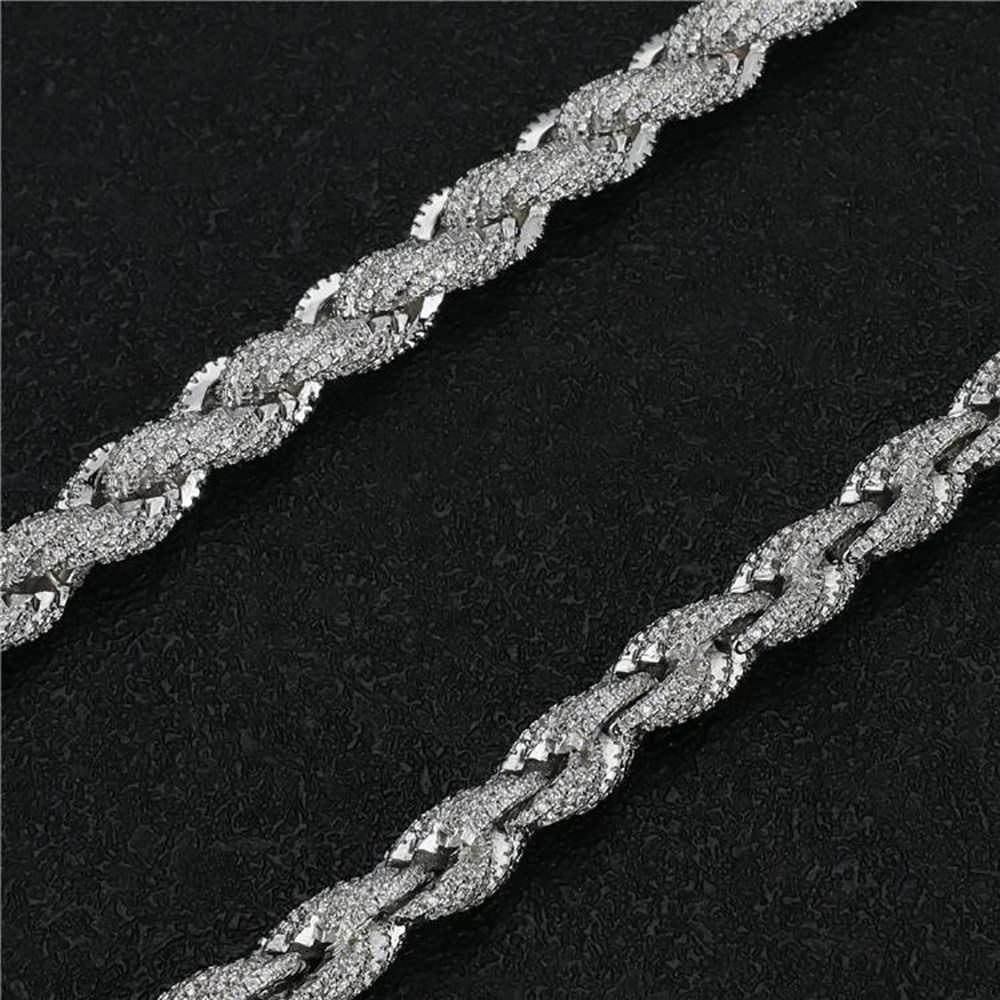 Full Iced Out Hip Hop Jewelry Moissanite Rope Chain Necklace Sterling Silver 12mm Twisted Diamond Rope Chain