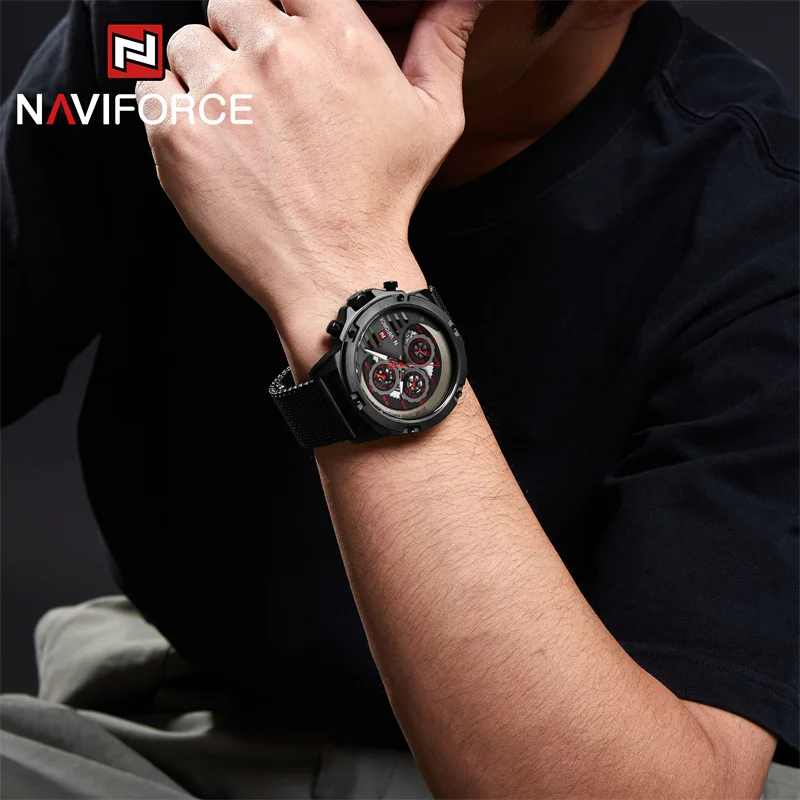 NAVIFORCE Sport Military Watches Mens Waterproof Steel Strap Mens Wrist Watch Casual Luminous Male Clock Relogios Masculino