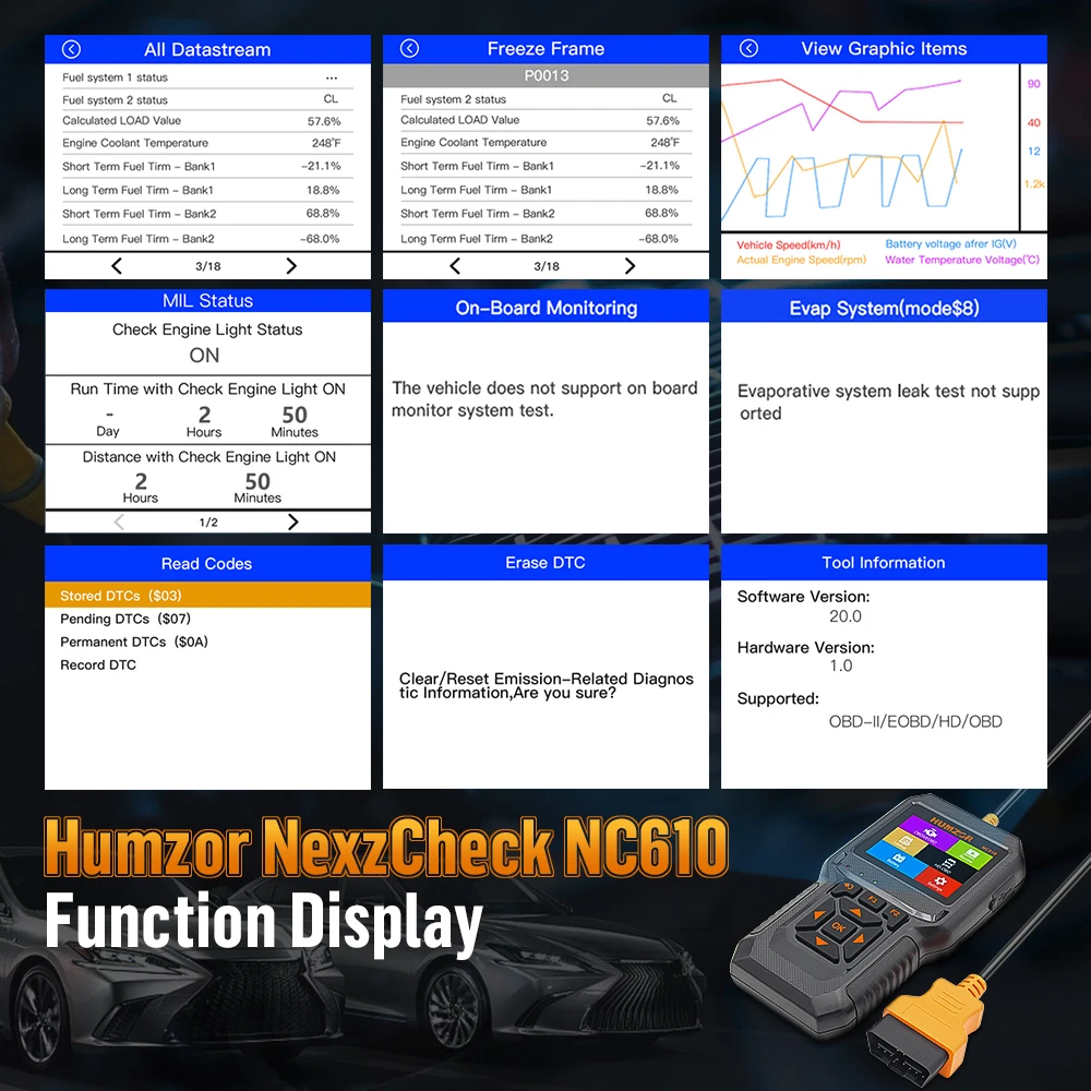 HUMZOR NC610 12V/24V Code Reader OBDII Engine J1939 For Car Automotive Scanner for Scania Truck OBD 2 OBD2 Diagnostic Auto Tool