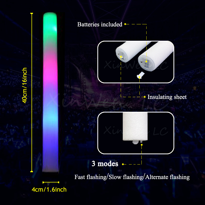 60Pcs Blue LED Glow Bulk Colorful LED Glow Sticks Foam Stick Cheer Tube Dark Light Birthday Wedding Party Supplies