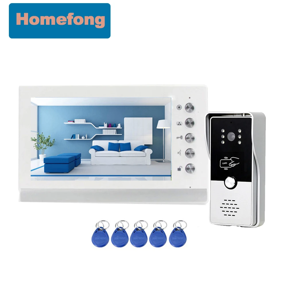 Homefong 7 Inch RFID Intercom System for Home Video Door Phone Indoor Monitor Outdoor Doorbell with Camera Unlock Day Night