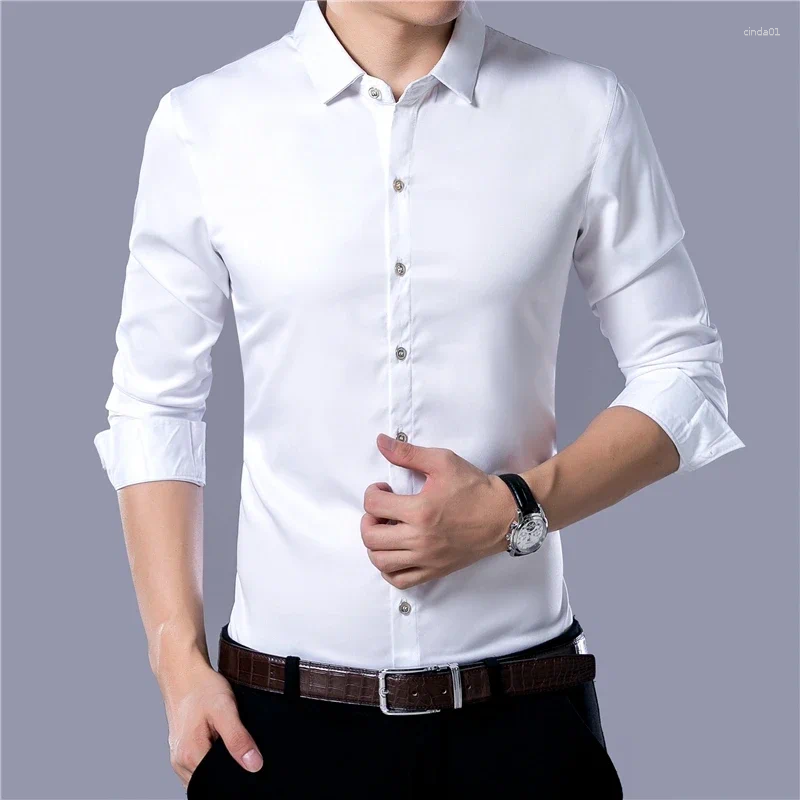 Men's Dress Shirts Casual Fashion Classic Basic Business Solid Color Long Sleeved White Shirt Plus Size 6Xl 7Xl 8Xl B3