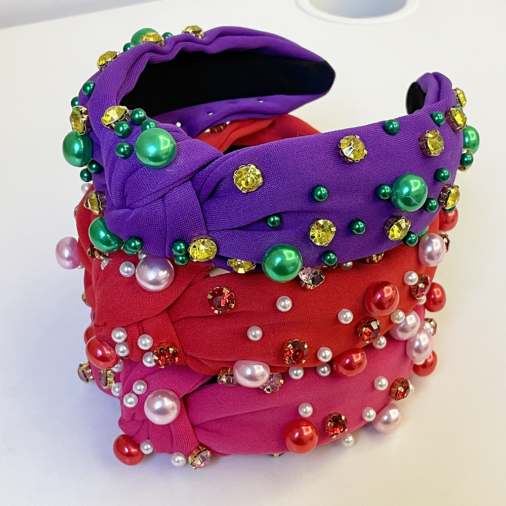 Mardi Gras Pink Pearl Rhinestone Knot Hairband Headband Adult Hair Accessories Hair Jewley