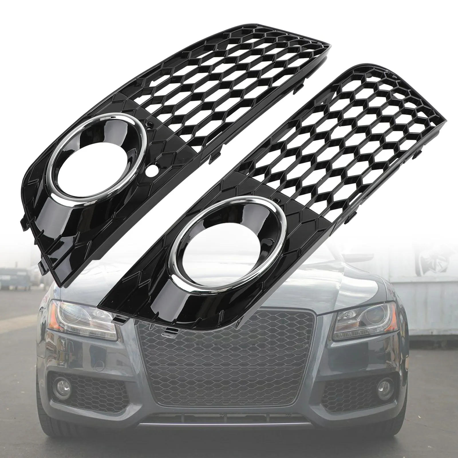 for Audi B8 RS4 2009 2010 2011 2012 Honeycomb Mesh Fog Light Open Vent A4 Grille Intake Cover 8KD807682 8KD807681 Grill Parts
