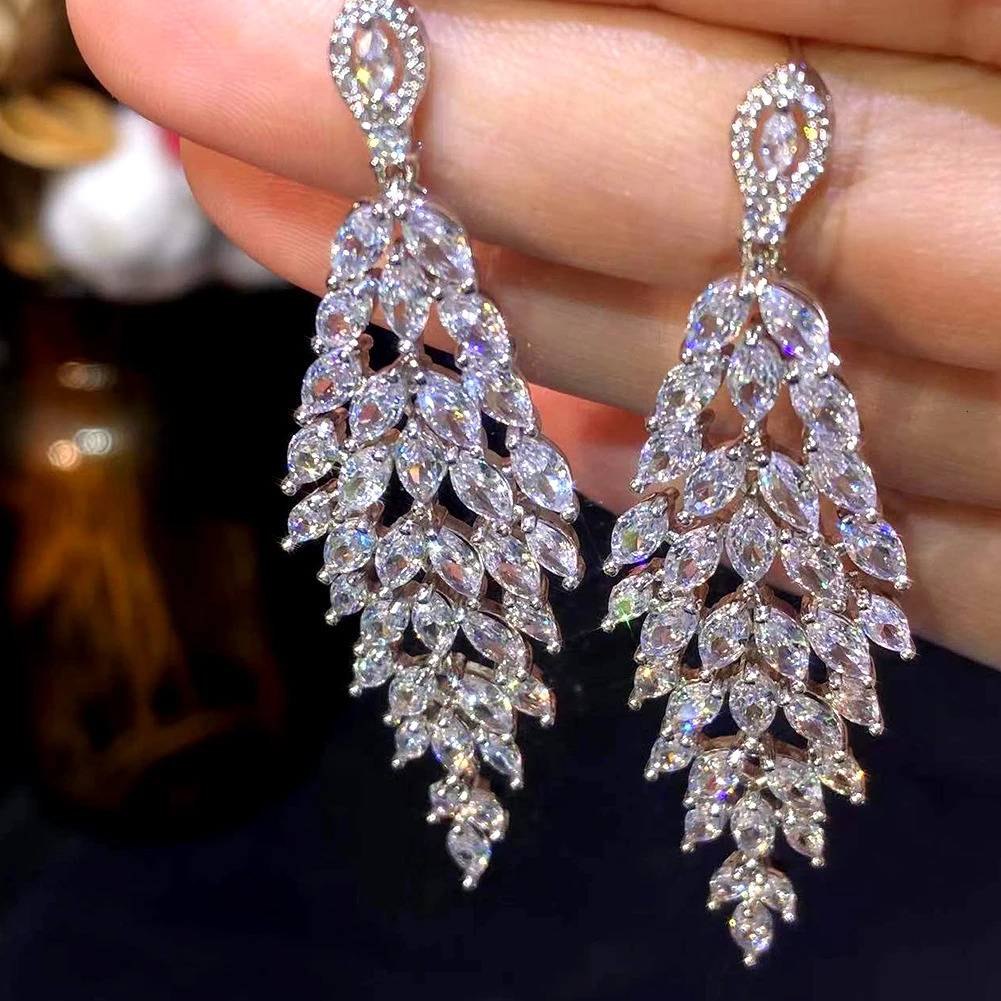 ASNORA - Long Cube Zirconia Crystal Earrings Suitable for Womens Wedding Party Jewelry CZ White E0078 241031