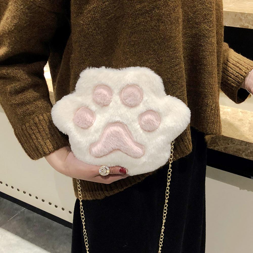 Cute Small Plush Shoulder Bag Zipper Closure Chain High Capacity Girl Funny Bears Paw Crossbody Bag sac a main femme bolso mujer