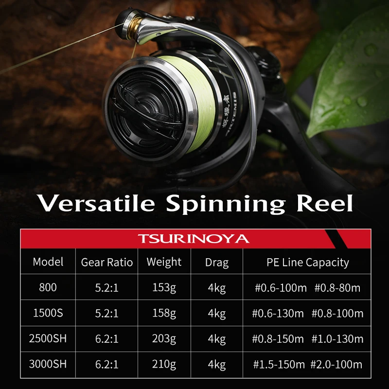 TSURINOYA Smooth Ultralight Spinning Reel ARTEMIS 800 1500S 2500SH 3000SH VIB Sinking Lure High Speed Fishing Reel Shallow Coil