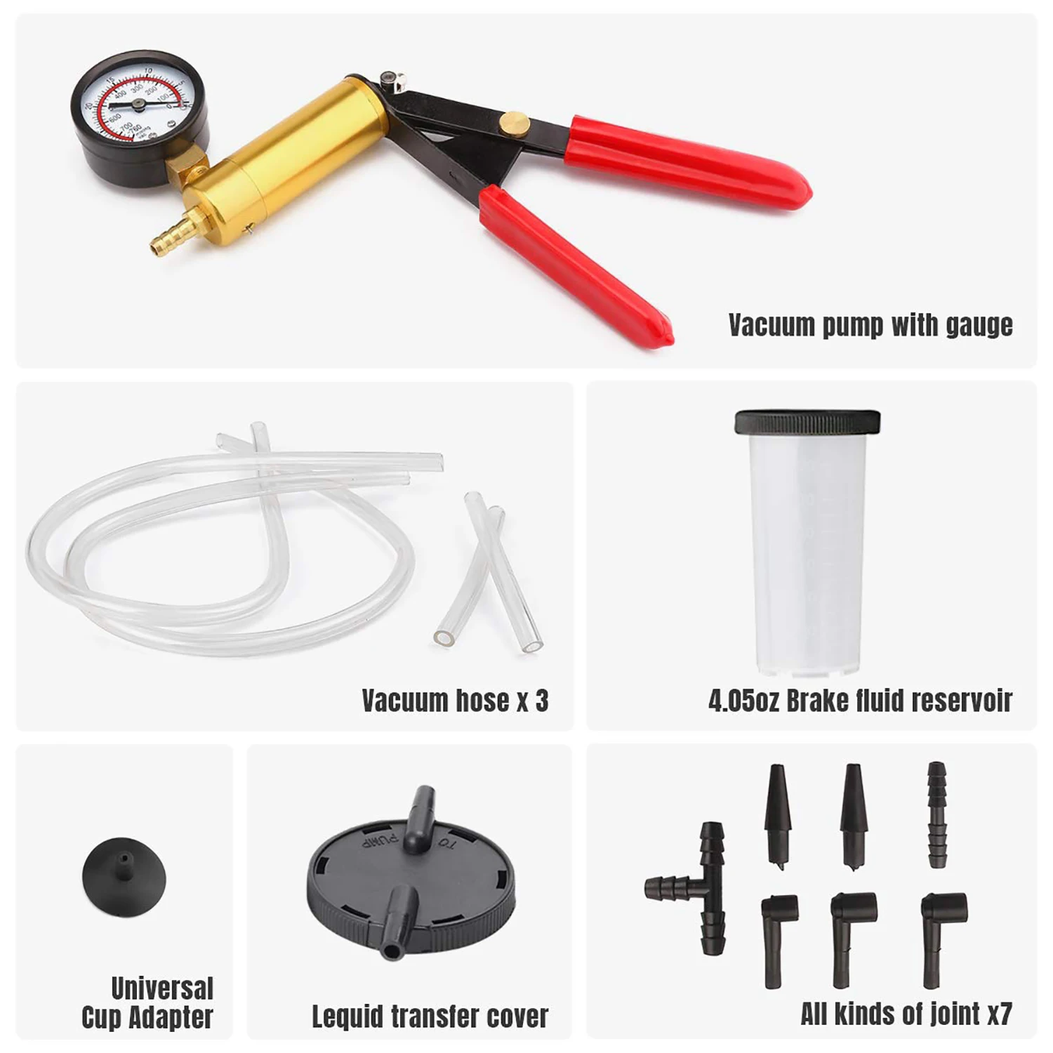 Hand held Vacuum Pump Tester Set 2 in 1 Brake Bleeder Kit with Adapters For One-Man Brake and Clutch Bleeding System