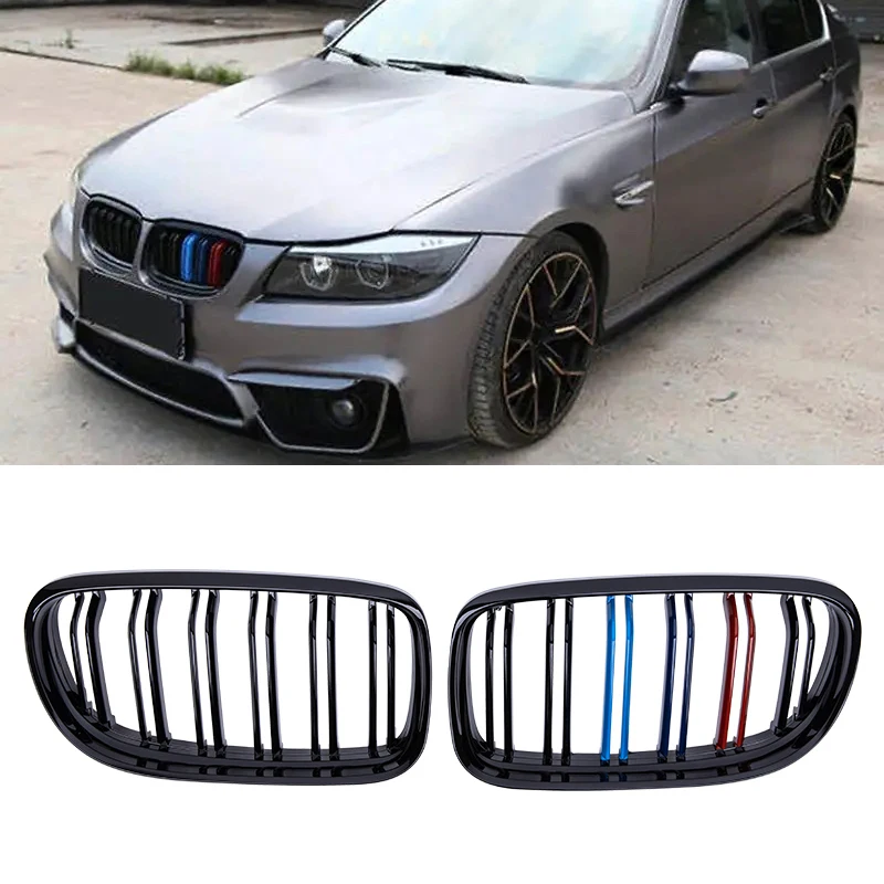 M Color Racing Grill Car Front Kidney Grilles Double Slat Grille For E90 E91 320i 325i 3 Series 2009-2012 Auto Accessories