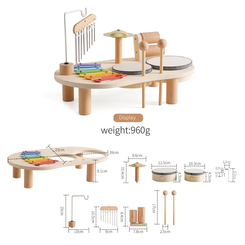 Kids Drum Set All in One Montessori Musical Instruments Set Toddler Toys Natural Wooden Music Kit Baby Sensory Toys Months Gifts