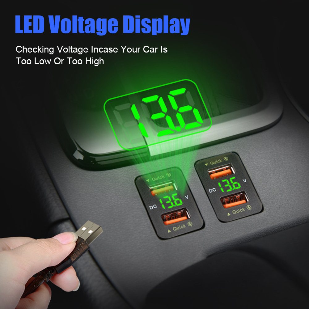 LED Car Accessories Power Adapter For Toyota Dual USB 12-24V Voltmeter QC Car Socket Charger Quick Charge For Mobile Phone