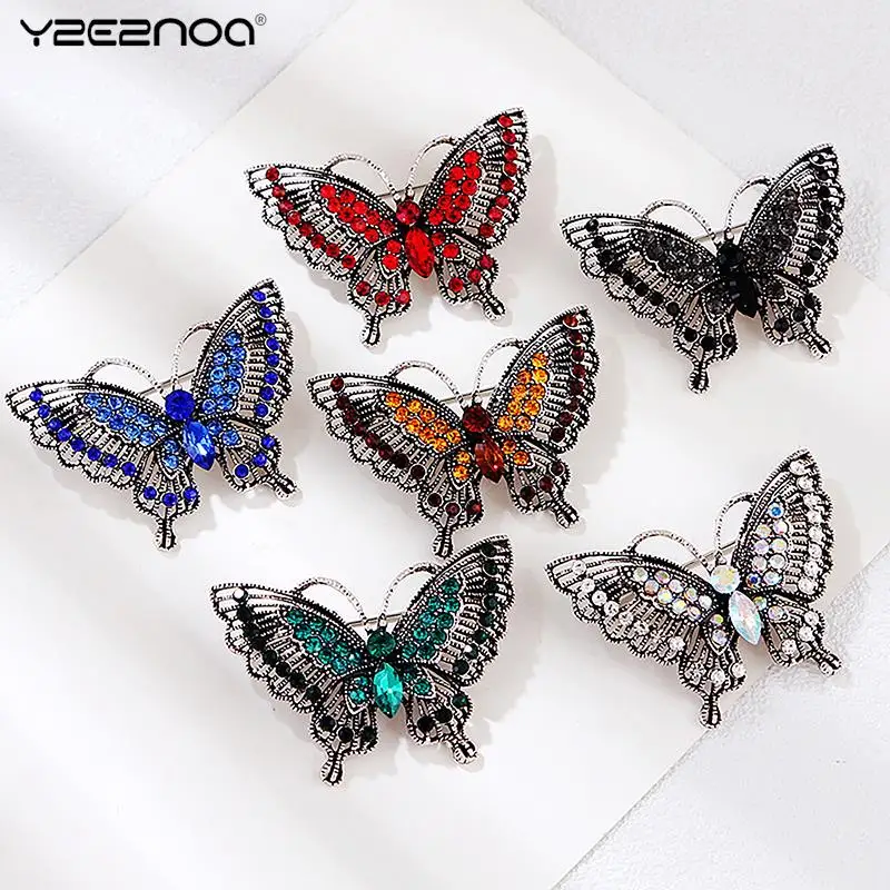 1Pc De Luxe Corsage Vintage Butterfly Brooches For Woman 5-color Rhinestone Sparkling Butterfly Insects Party Office Brooch Pins