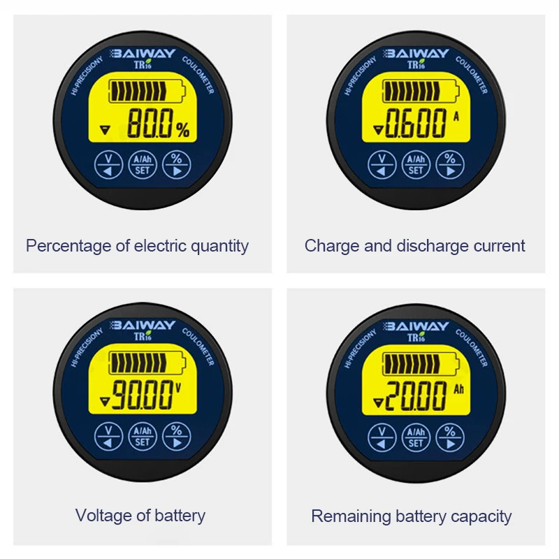 TR16 8-120V Waterproof Battery Capacity Tester LCD Display Coulometer Voltage Current Meter 50/100/350A Battery Capacity Monitor