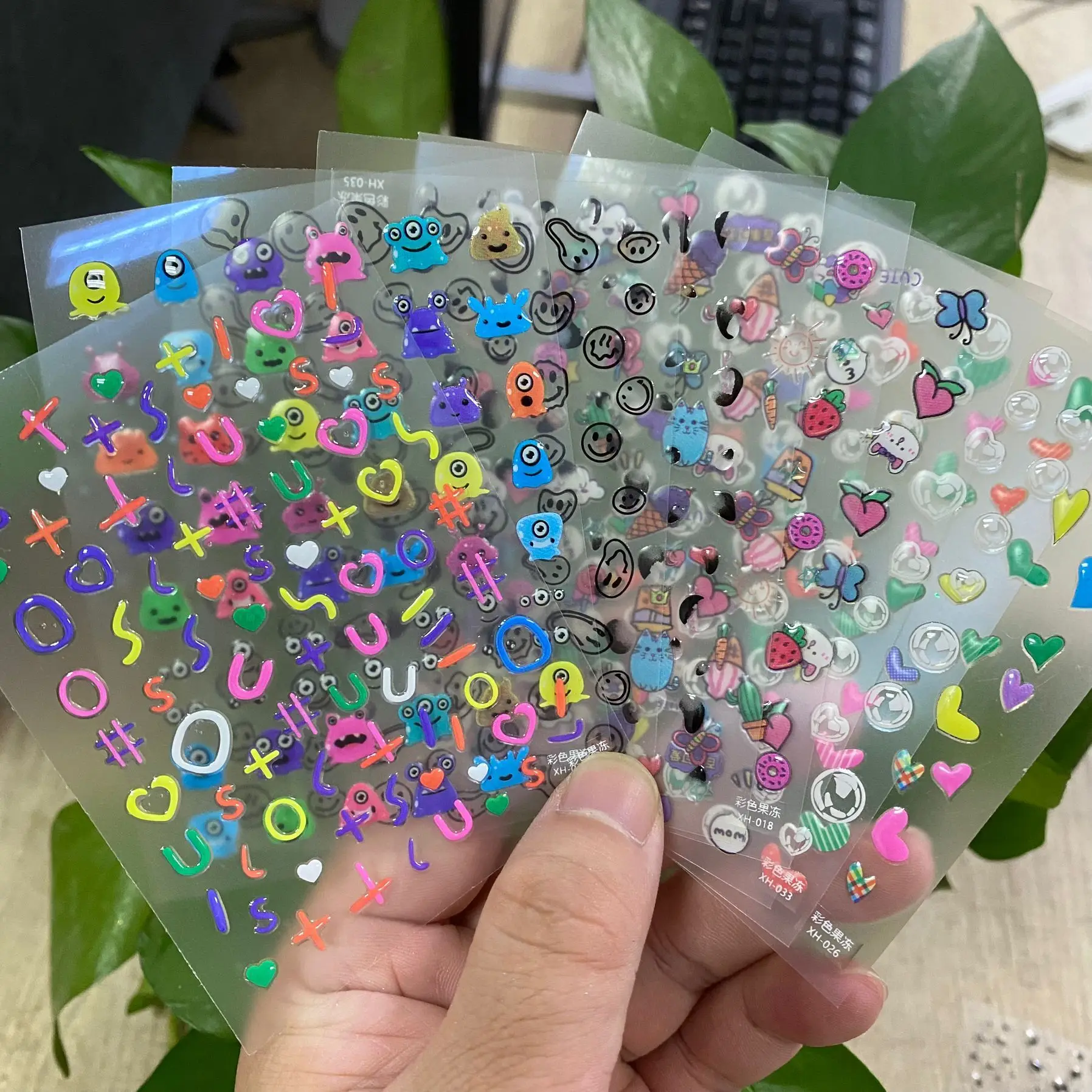 1pc Cute Jelly water drop Nail 2025 Sticker Line Flower Powder Blusher Love Heart Jelly new Decal Adheisve Manicure DIY Sticker Accessori