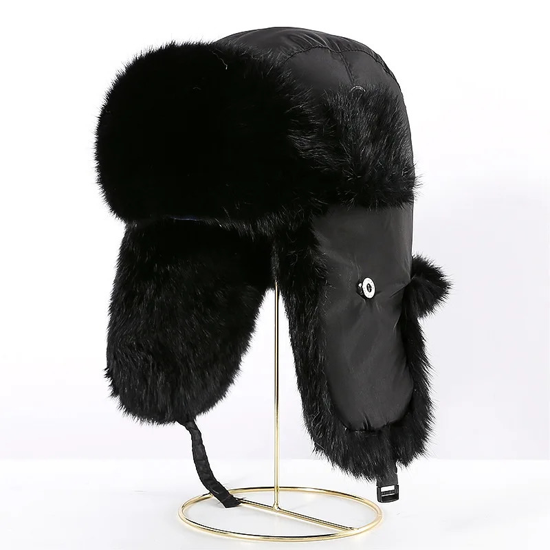 Mens unisex warm hunting device pilot cavalry earmuffs winter warm flap ski hat bomber hat 100% natural real rabbit fur hat 241031