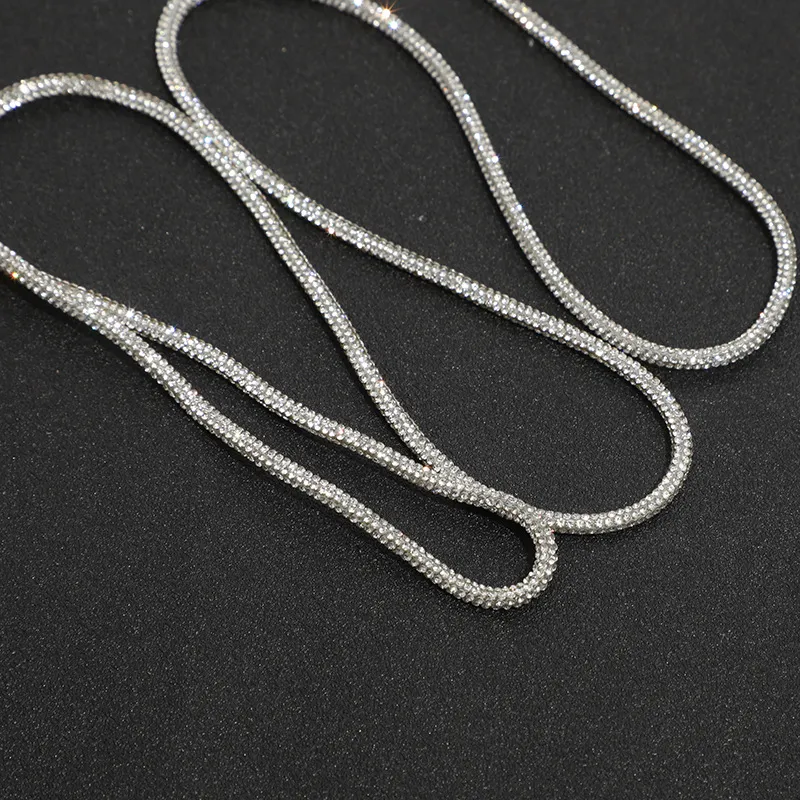 2 Yards Rhinestone Rope Glitter 4mm Crystal Tube Cord Trimming DIY Jewelry Bracelet Necklace Shoelaces Bag Strap Material Decor