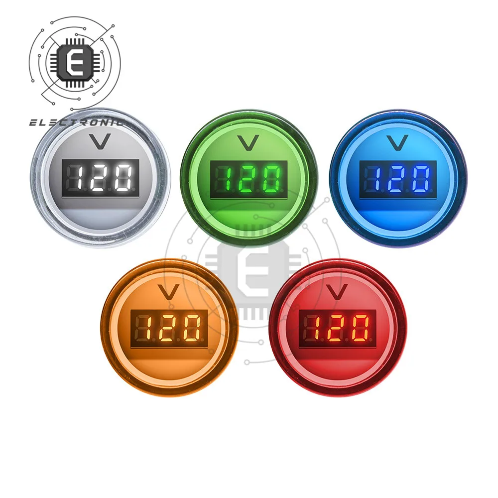 DIY Mini Digital Voltmeter 22mm Round AC 60-500V Volt Voltage Tester Meter Monitor Power LED Indicator Pilot Lamp Light Display