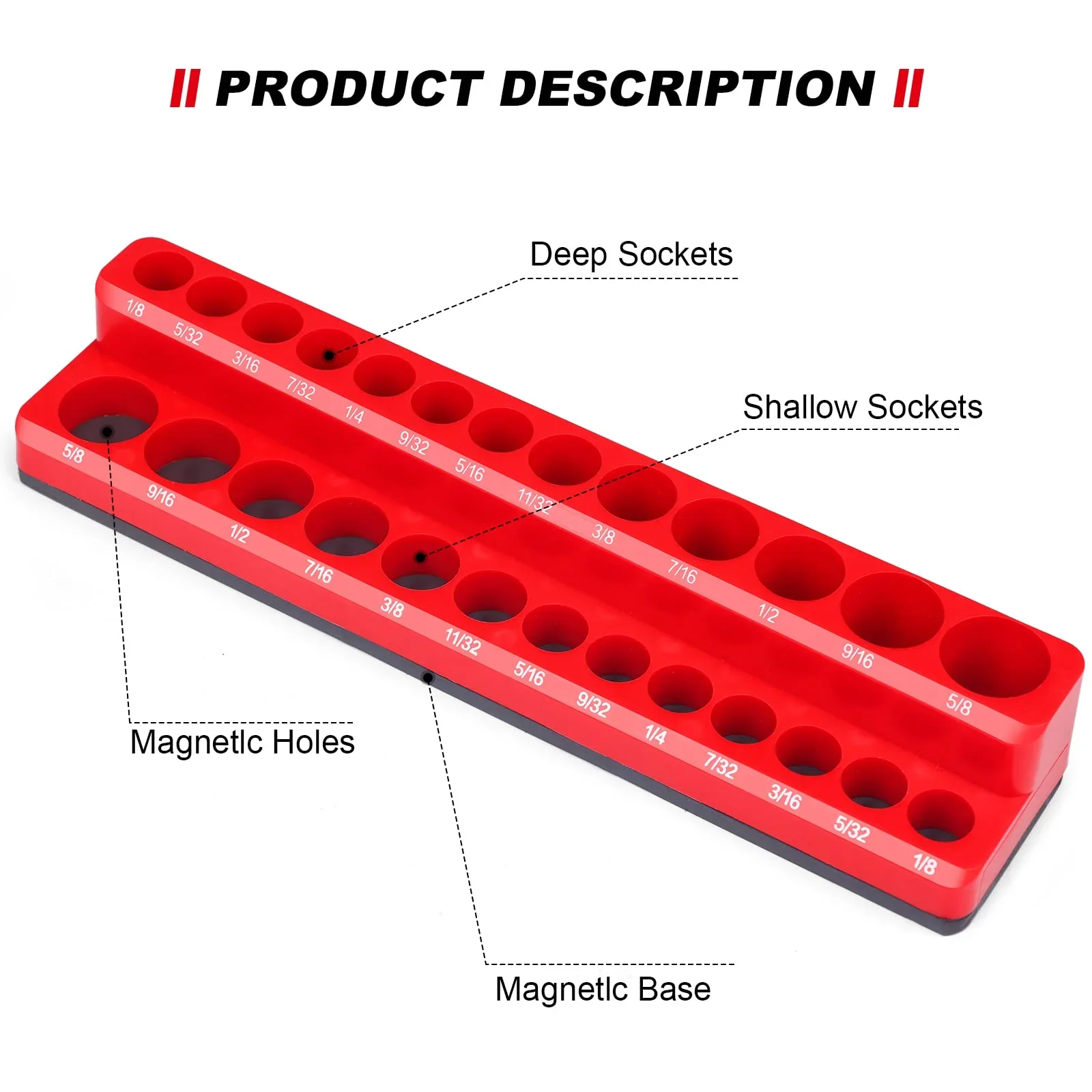 Magnetic Socket Organizers|3Piece Set Socket Holder Kit|1/2,3/8&1/4"Drive|Holds 68 Sockets|Professional Quality Tools Organizer