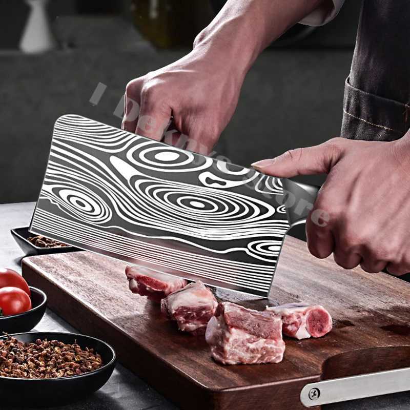 Laser Damascus Japanese Kitchen Knife Set Professional Chef Knife 4cr13 Stainless Steel Meat Slices Cooking Butcher Knife X241102