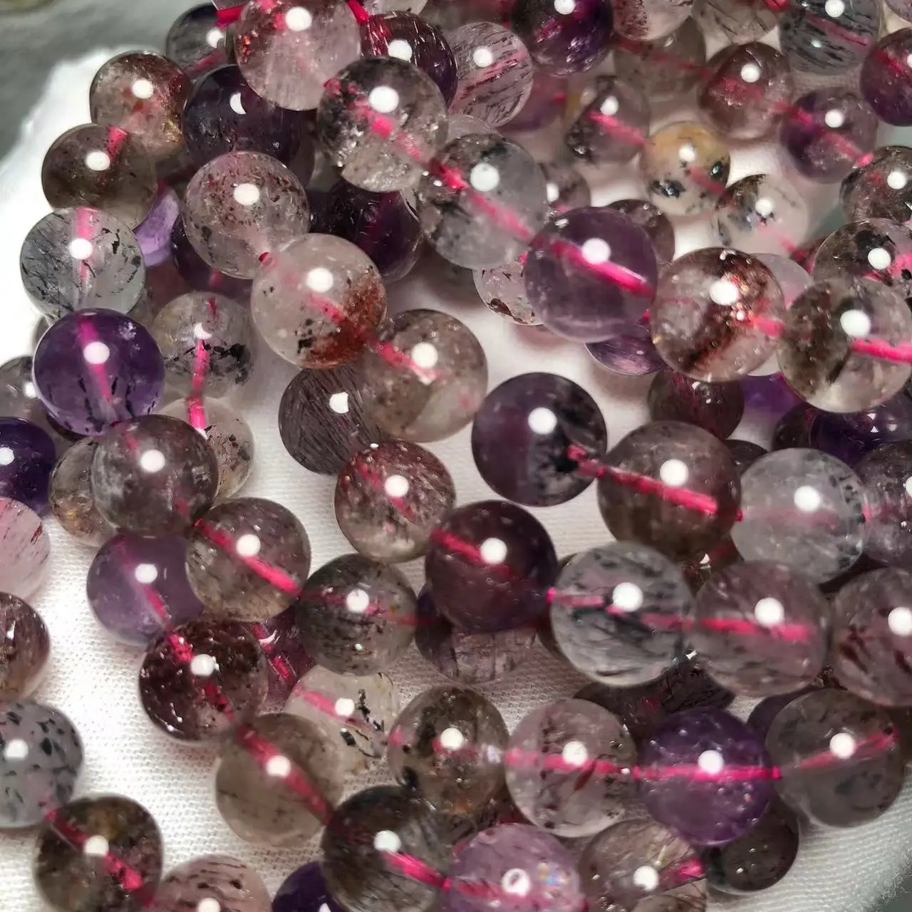 Meihan Natural A+++ Super 7 Crystal Quartz smooth round beads stone for jewelry making design DIY bracelet necklace