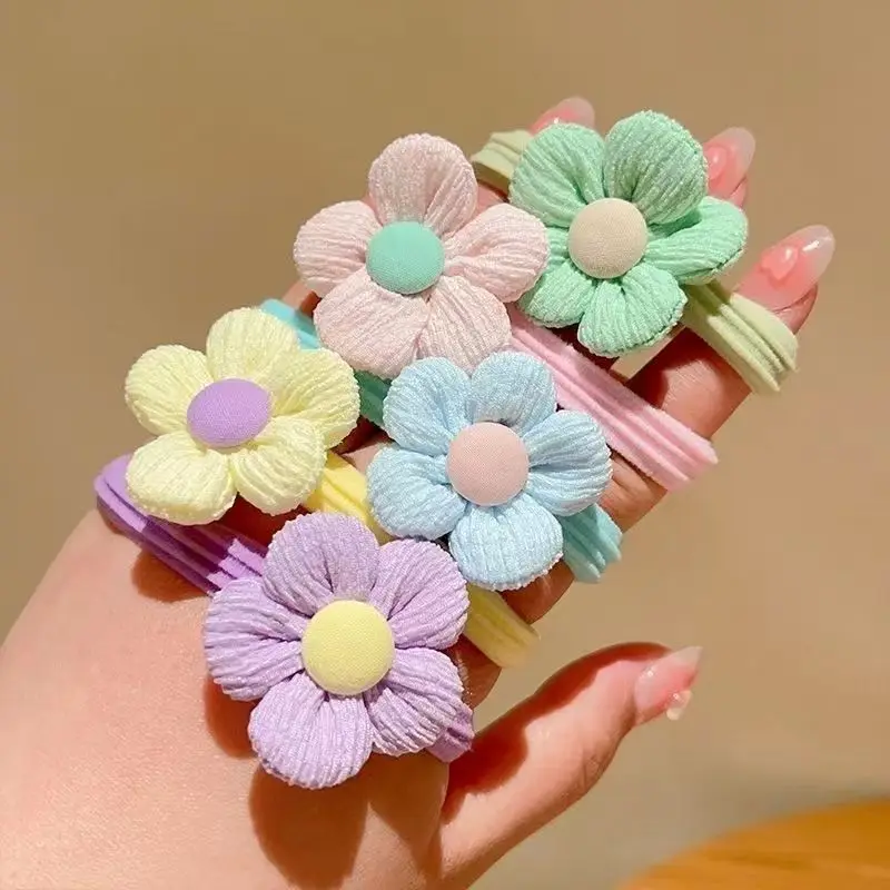 6Pcs/Set Children's Headbands Flower Hair Ring Sweet and Cute Ponytail Hair Ring Little Girl Braided Towel Ring Hair Accessories