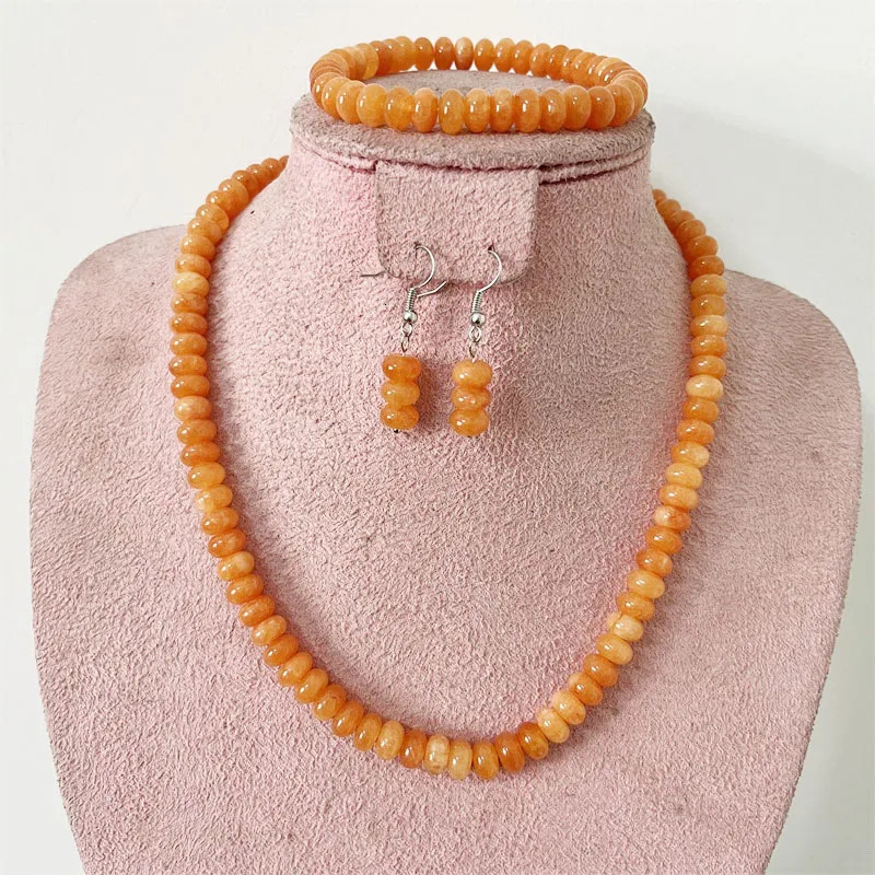 5 * 8MM oval orange ruby jade natural stone jewelry set bead necklace earring bracelet necklace fashionable and simple n 241031