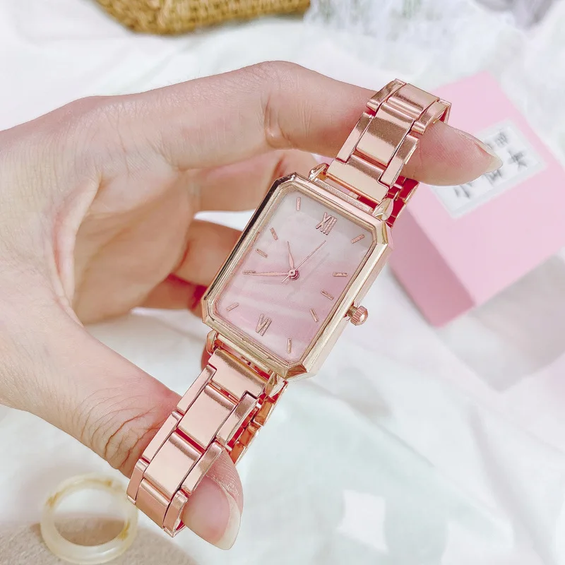 Light Luxury Small Green Watches Rose Gold Steel Band Watch Fashionable Minimalist Alloy Men's and Women's Quartz Wristwatches