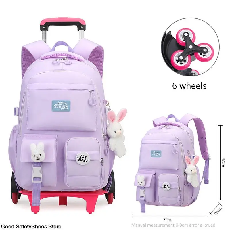 Wheeled School Backpack For Girls Kids Removable Schoolbags Waterproof Children Trolley Bags Cute Rolling School Book bags Girls