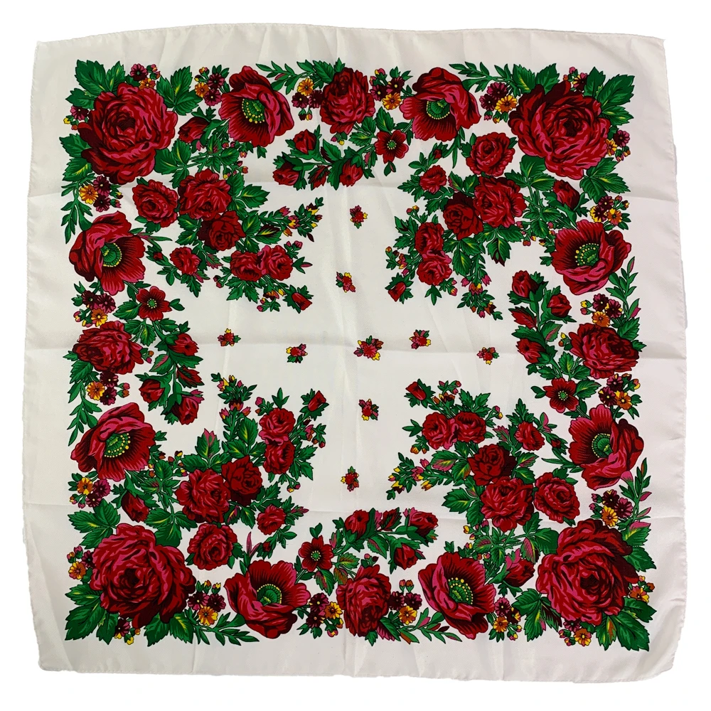 70*70cm Russian National Square Scarf Women Floral Print Bandana Headband Scarves Babushka Handkerchief Female Head Wraps