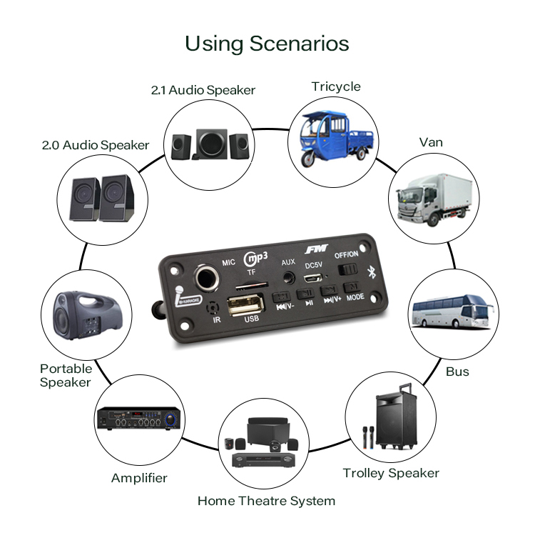 2*3W Amplifier DIY MP3 Decoder Board DC 10W Bluetooth Music Player Car FM Radio Module Microphone TF USB Handsfree Call Record