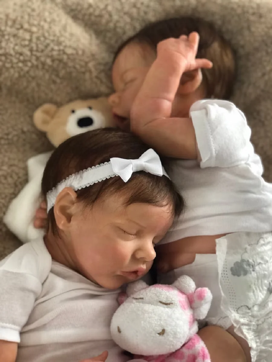 Lifelike Full Silicone Vinyl Twins Reborn Baby Girl Doll with Rooted Hair, 3D Painted Skin, Handmade, 42cm dh5727163