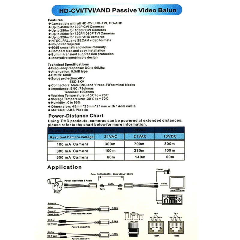 Passive Video Power Supply Two-in-one Coaxial/analog HD Twisted Pair Transmitter RJ45 Network Cable To Bnc Video Camera