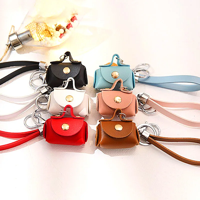 Creative Leather Mini Bag Keychain Coin Purse Pouch Cute Coin Wallet Women's Bags Mini Portable Storage Bag Small Earphone Box
