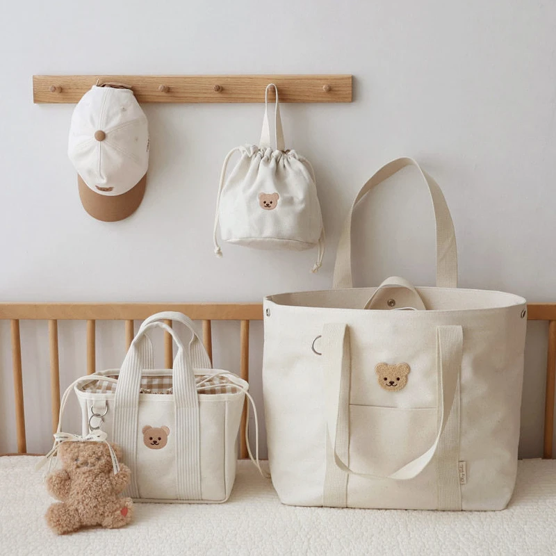 ZK50 Korean Baby Diaper Bag Mummy Bag Cute Canvas Handbag Baby Supplies Storage Bag Diaper Caddy Bag Maternity Bag