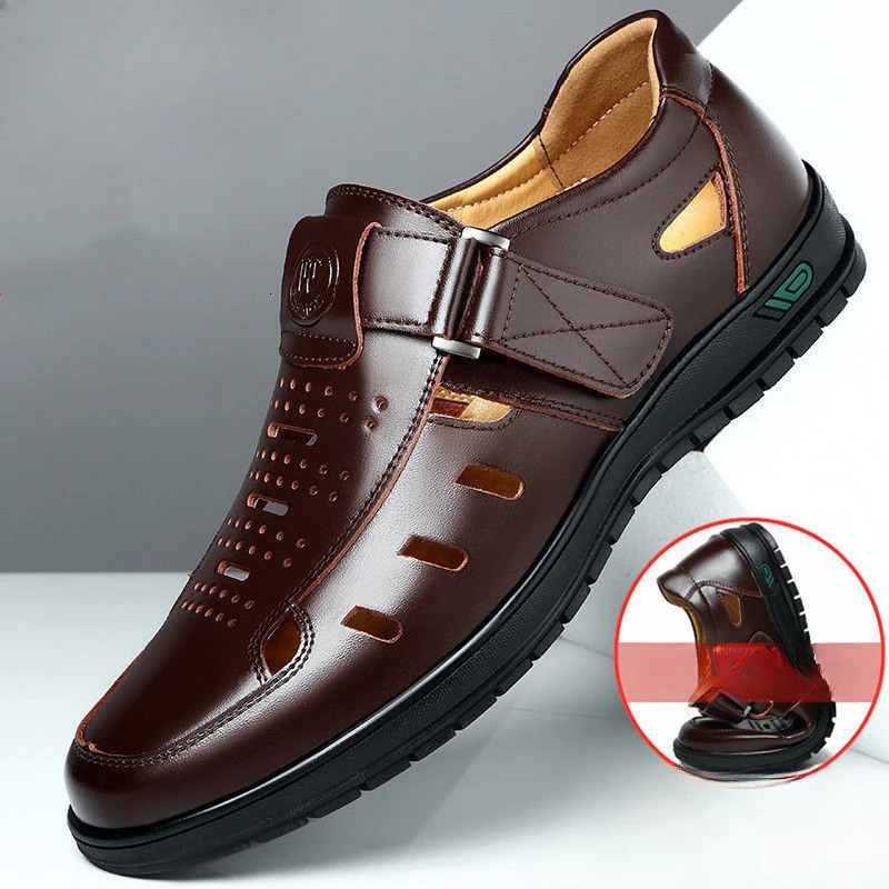 Men Genuine Leather Sandals Summer Breathable Casual Shoes for Man on Clogs Outdoor Non Slip Hand Made Sandalias 9c3c3