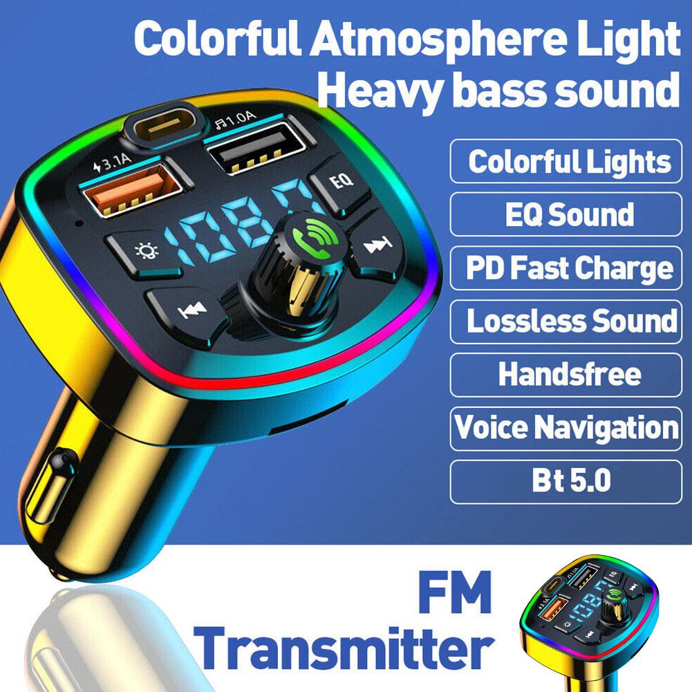1 Pcs Car MP3 Player Bluetooth Receiver Multifunctional QC3.0 Fast Charging Colorful Atmosphere Light Handsfree Audio Receiver 1eabb 5 b7056