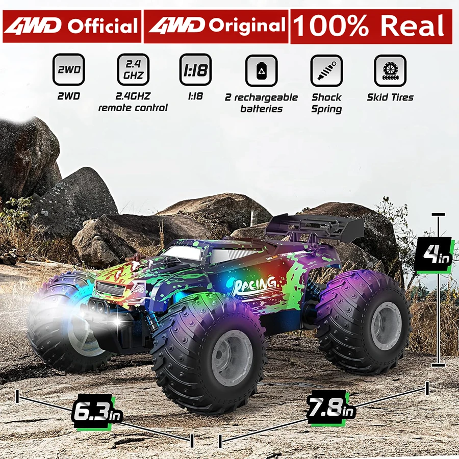 Remote Control RC Cars for Boys 25 KM/H Fast Car for Adults RTR 2WD Off Road Monster Truck with LED Lights Radio Toys Gifts Kids