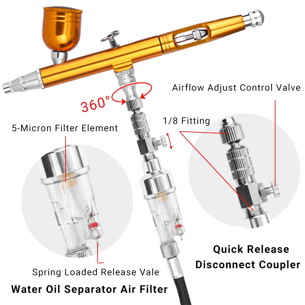 1/8" Air Filter Valve Airbrush Regulator Quick Realse Airbrush Moisture Trap for Air Brush hose Airbrushes Accessories Fittings