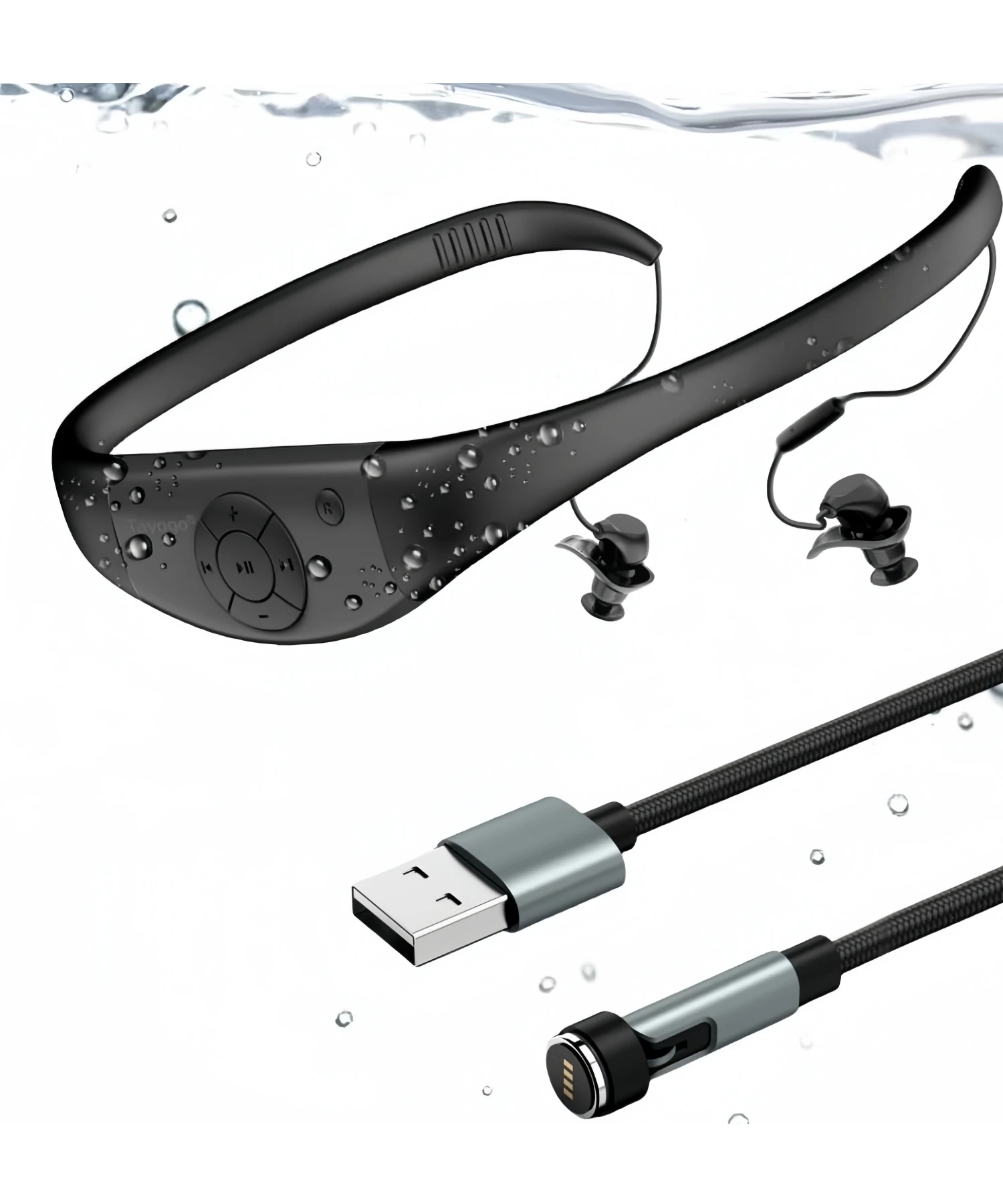 Tayogo Waterproof Mp3 Player for Swimming, Bluetooth Headphones,IPX8 Underwater Headphones, 8GB Music Player, Magnetic Charging