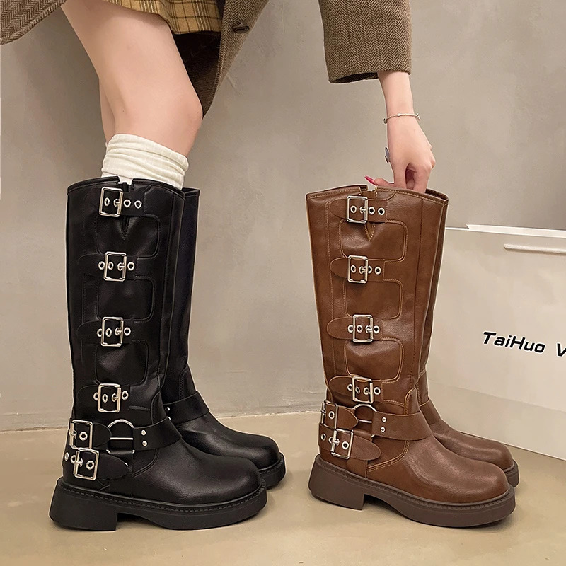 Autumn And Winter 2024 Vintage Thin Western Cowboy Boot Medium Heel Leather Cavalry Boots