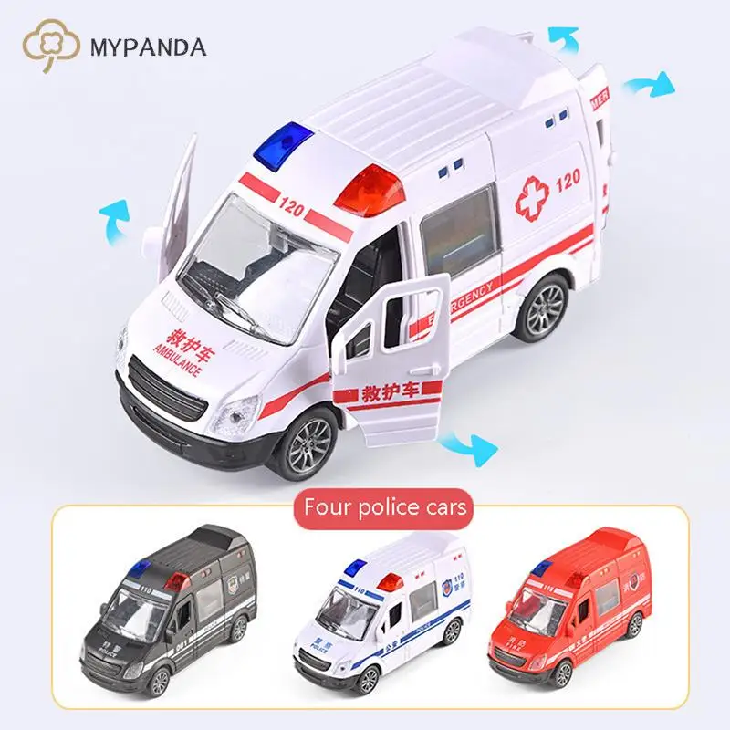1:32 Hospital Rescue Ambulance Police Metal Cars Model Pull Back Sound And Light Alloy Diecast Car Toys For Children Boys Gifts