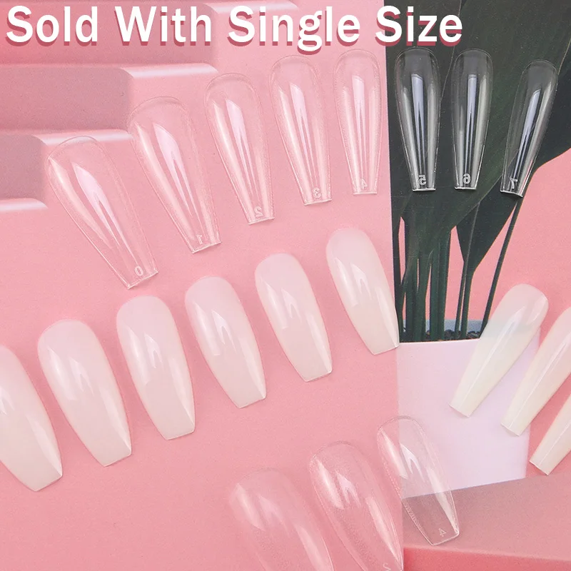 Single Size Fake Nails 0-9 Different Sizes 50Pcs/Bag Acrylic Gel Ballet Coffin Stiletto Full Cover False Nail Clear/Natural